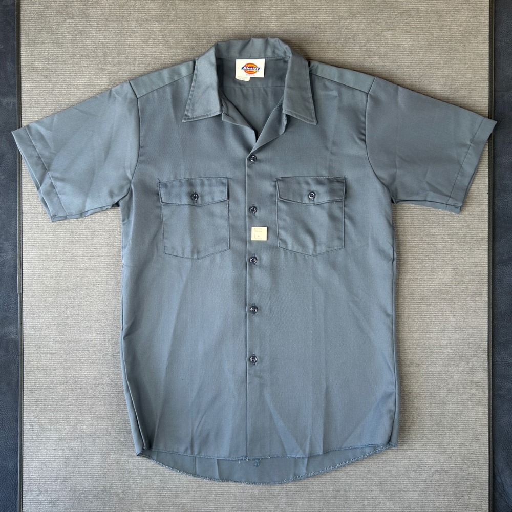 Dickies Mens y2k Short Sleeve Work Shirt Gray Button Down Pockets USA Medium vtg